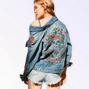 Urban outfitters embroidered skull denim jacket